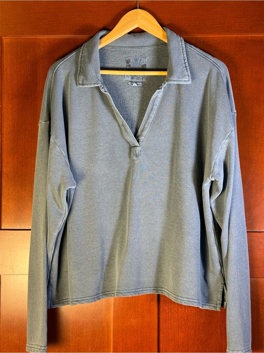 C&C California XL Sunwashed Blue Oversized Collared Pullover Sweatshirt